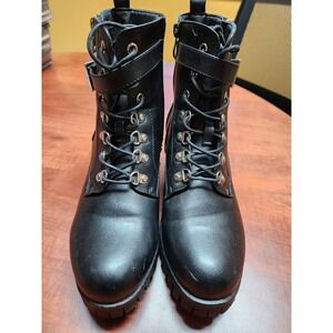 Centro Point Womens Black Ankle Wedge Biker style boots Zip Size 11